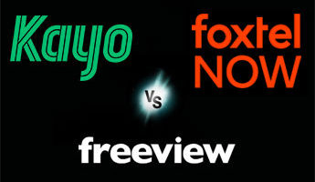 Kayo vs Foxtel Now vs freeview logos