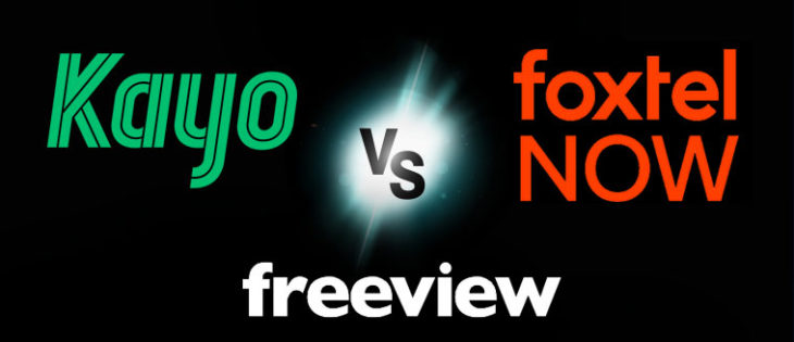 Kayo vs Foxtel Now vs freeview logos